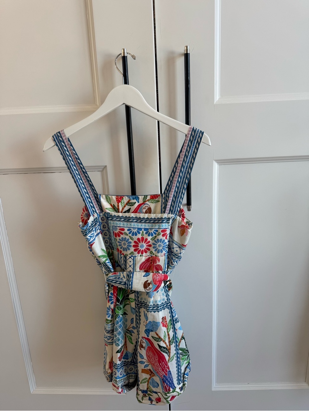 FARM Rio White Floral Parrot Printed Jumpsuit with Blue Straps - Picture 6 of 11